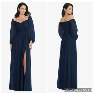 Dessy Collection 3104 Long‎ Sleeve Chiffon Gown Midnight Navy Blue 16